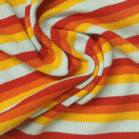 Light Blue Horizontal-Stripe Rib Knit, Cotton-Poly