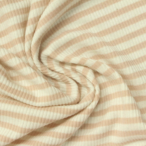 Cream Horizontal-Stripe Rib Knit, Poly-Viscose, 240 gsm