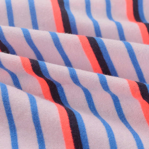 Blue Horizontal-Stripe Jersey Knit, Cotton-Poly, 153 gsm