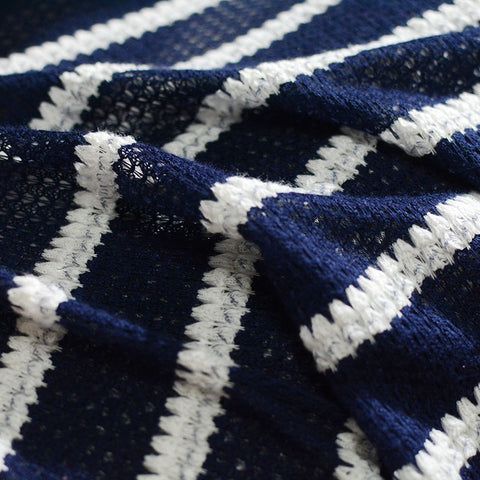 Navy Horizontal-Stripe Knit, Poly-Viscose, 175 gsm