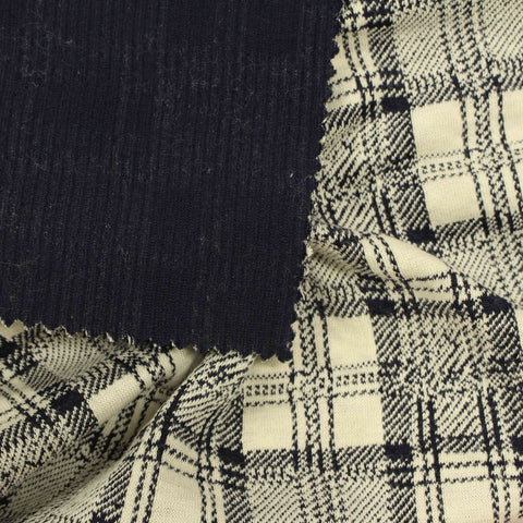 Cream Plaid Interlock Knit, Poly-Cotton