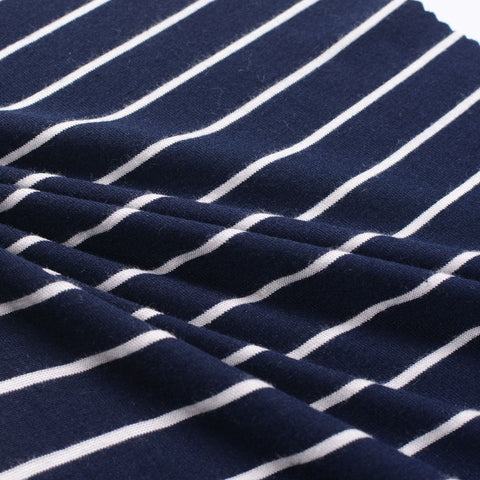 Navy Horizontal-Stripe Knit, Poly-Viscose, 190 gsm