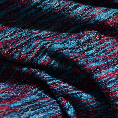 Teal Horizontal-Stripe Chunky Knit, Polyester, 310 gsm
