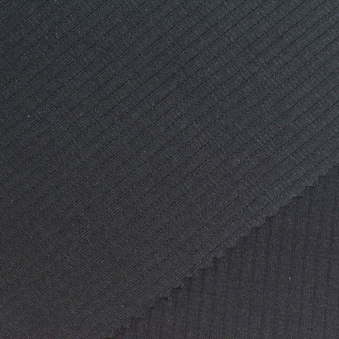Black Ribbed Rib Knit, Poly-Cotton