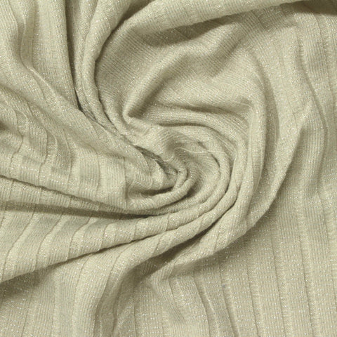 Yarn-Dyed Polyester Metallic Stretch Rib Knit Fabric, 185 gsm, 150 cm — Khaki
