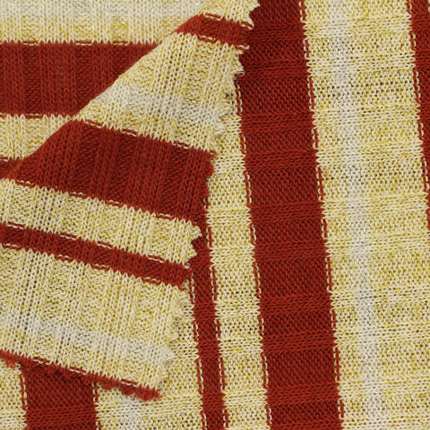 Red Horizontal-Stripe Rib Knit, Polyester, 225 gsm
