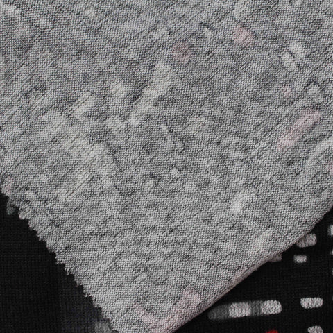 White Abstract-Splatter Rib Knit, Viscose-Poly