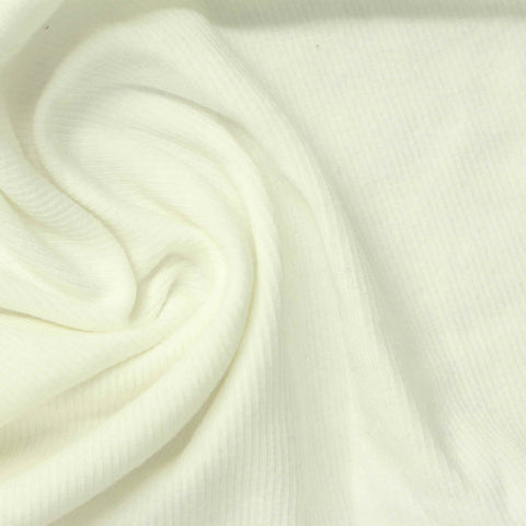 Cotton Stretch Rib Knit Fabric, 250 gsm, 120 cm — White
