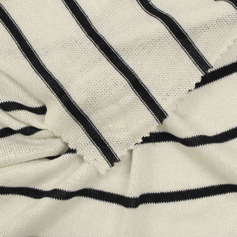 Off-White Horizontal-Stripe Jersey Knit, Viscose-Poly