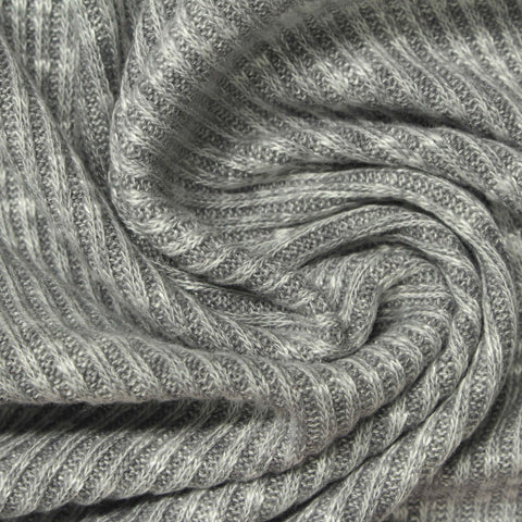 Grey Marl Rib Knit, Viscose-Poly, 320 gsm