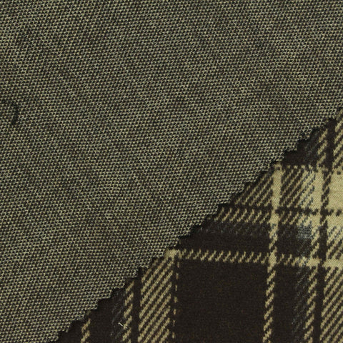 Dark Brown Plaid Interlock Knit, Poly-Viscose, 401 gsm