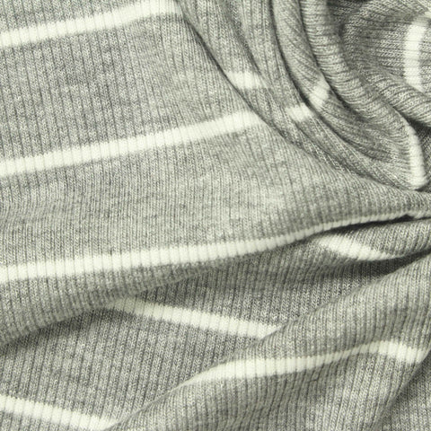 White Stripes Rib Knit, Viscose, 260 gsm