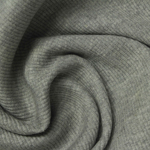 Grey Heathered-Marl Rib Knit, Poly-Cotton, 436 gsm