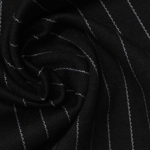 White Vertical-Pinstripe Ponte Knit, Polyester, 310 gsm