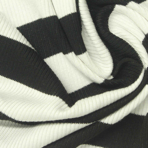 Black Diagonal-Stripe Rib Knit, Viscose, 240 gsm