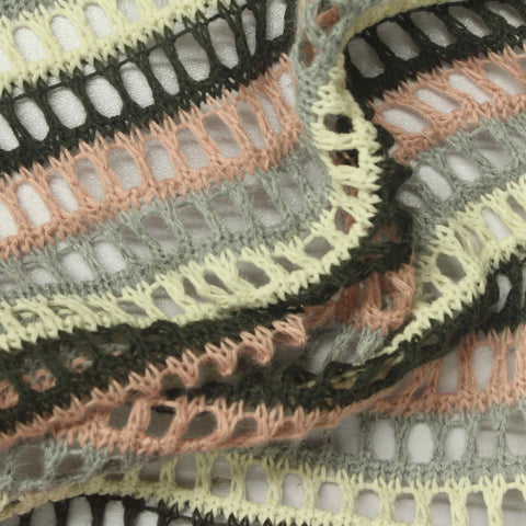 Grey Horizontal-Stripe Pointelle Knit, Poly-Cotton