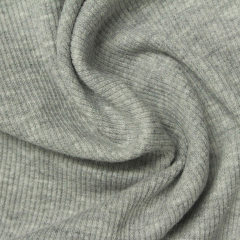 Heathered Grey Marl Rib Knit, Polyester, 230 gsm
