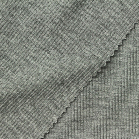 Heathered Grey Marl Rib Knit, Poly-Viscose, 290 gsm