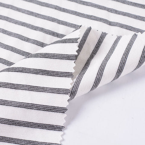 White Horizontal-Stripe Ponte Knit, Viscose-Poly, 310 gsm