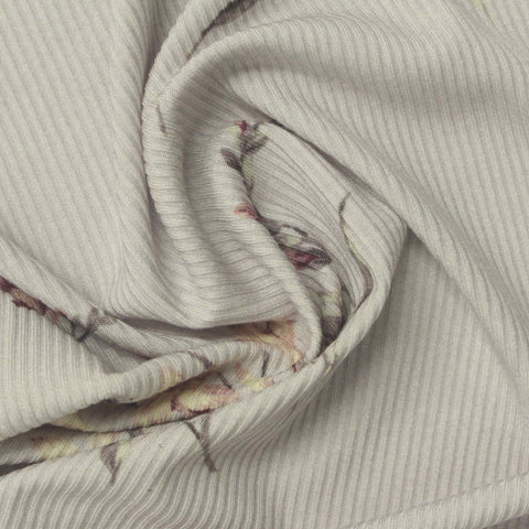 Beige Bold-Floral Rib Knit, Viscose