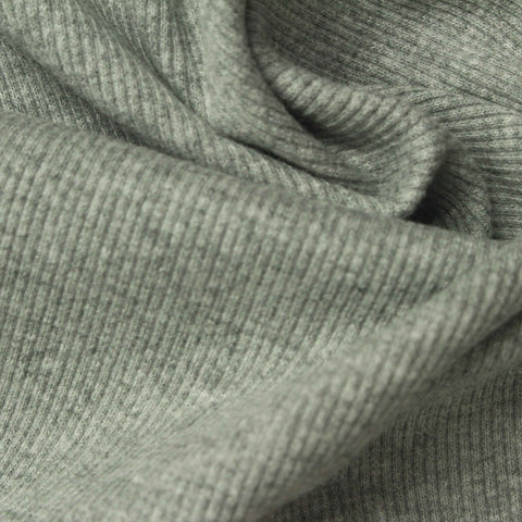 Light Grey Marl Rib Knit, Cotton, 340 gsm