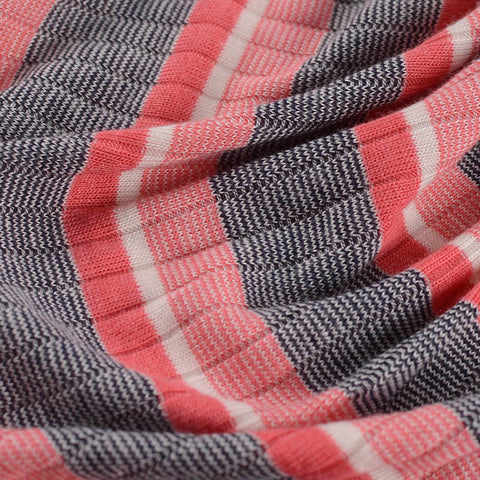 Dark Blue Vertical-Stripe Rib Knit, Cotton