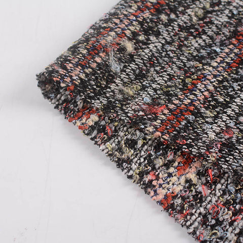 Red Horizontal-Stripe Bouclé, Polyester