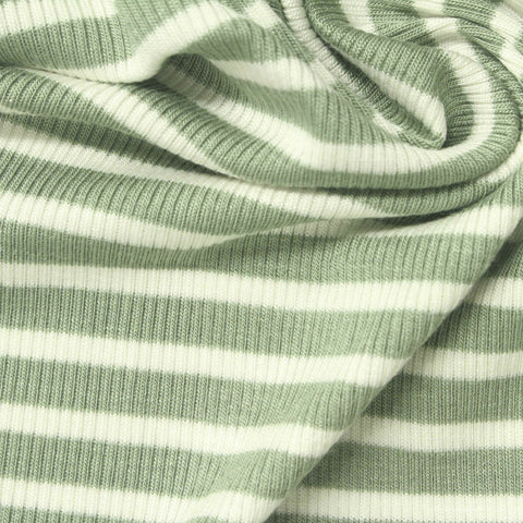 Light Green Stripes Rib Knit, Viscose