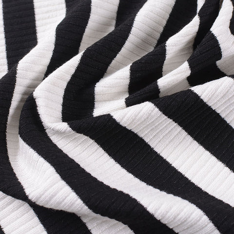 Black Vertical-Stripe Rib Knit, Poly-Viscose, 175 gsm, 135 cm