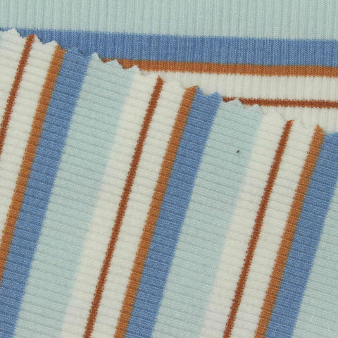 White Horizontal-Stripe Rib Knit, Poly-Viscose, 257 gsm