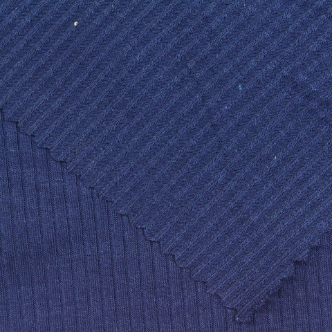 Polyester Viscose Stretch Rib Knit Fabric, 240 gsm — Navy
