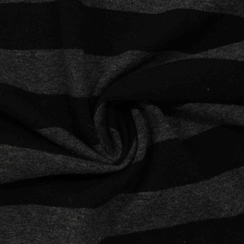 Black Horizontal-Stripe Jersey Knit, Cotton, 198 gsm
