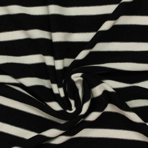 Black Horizontal-Stripe Jersey Knit, Viscose, 185 gsm