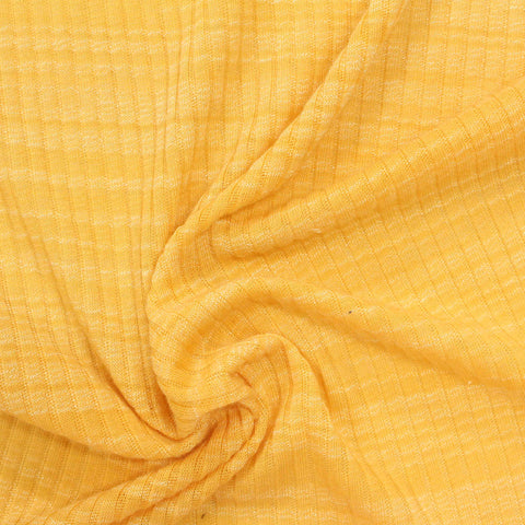 Heathered Yellow Flecks Rib Knit, Poly-Viscose