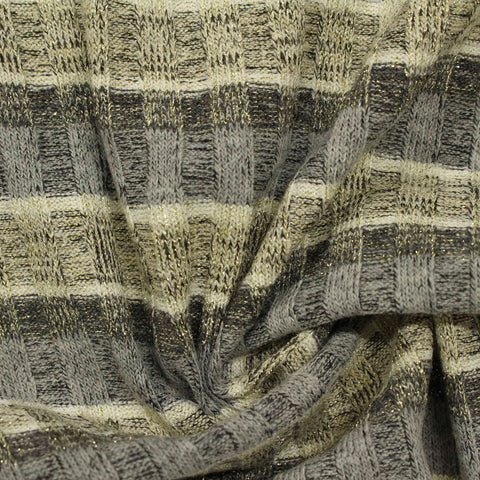 Grey Plaid Rib Knit, Poly-Viscose