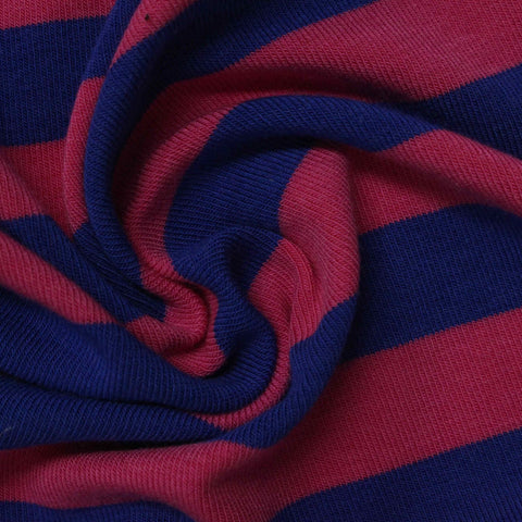 Dark Blue Horizontal-Stripe Rib Knit, Viscose-Cotton