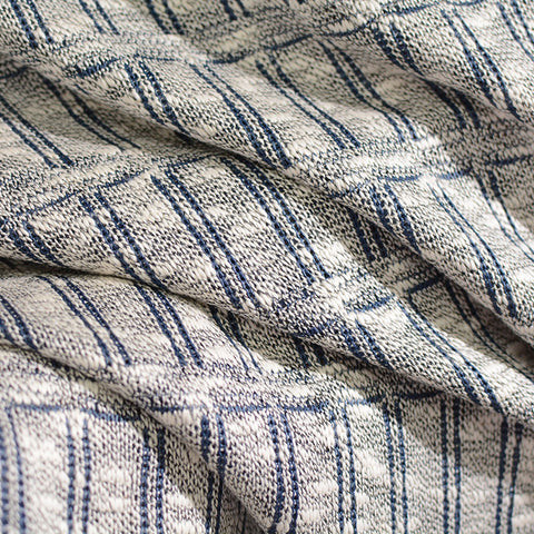 Blue Vertical-Line Interlock Knit, Cotton-Poly