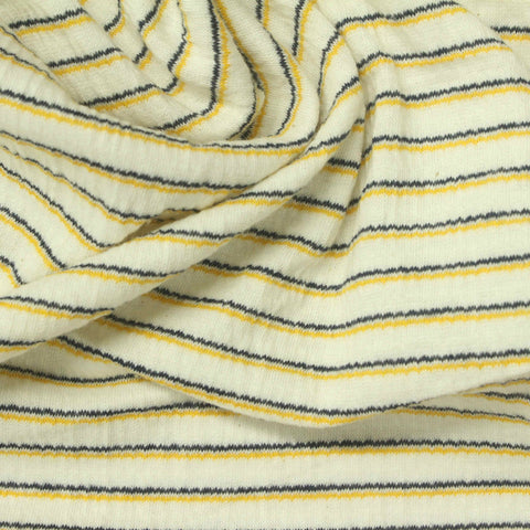 Yellow Horizontal-Stripe Crepe, Cotton-Poly, 170 gsm