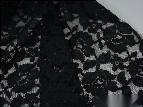 Black Floral Lace, Cotton-Nylon, 140 gsm, 150 cm