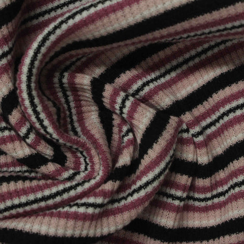 Black Horizontal-Stripe Rib Knit, Cotton, 170 gsm, 150 cm