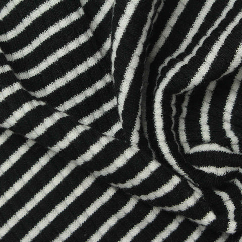 Black Horizontal-Stripe Rib Knit, Poly-Cotton, 270 gsm