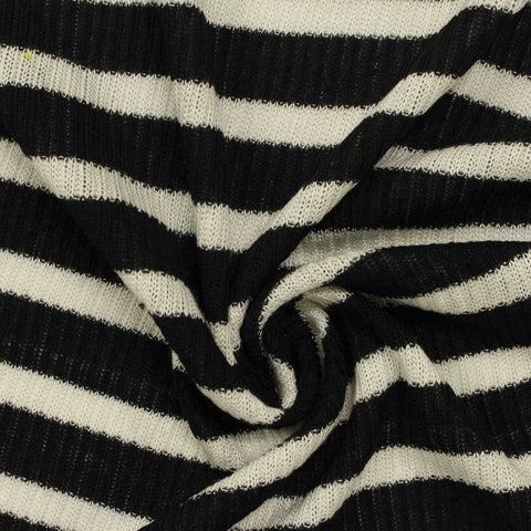 Black Horizontal-Stripe Rib Knit, Poly-Viscose, 180 gsm, 168 cm