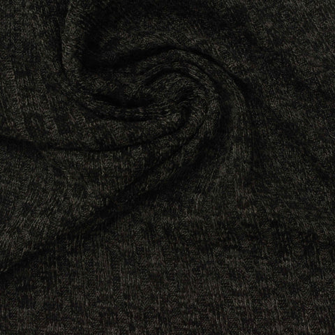 Dark Grey Marl Rib Knit, Poly-Viscose, 190 gsm