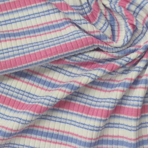 Pink Stripes Rib Knit, Viscose