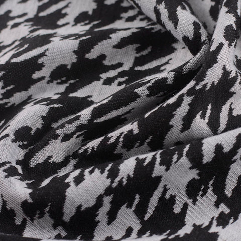 Black Houndstooth Interlock Knit, Polyester, 227 gsm