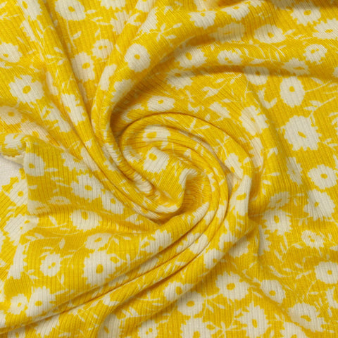 White Flowers Rib Knit, Viscose