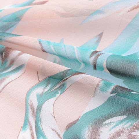 Teal Tropical-Floral Woven, Polyester