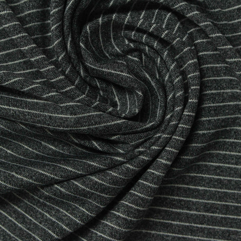 White Horizontal-Stripe Jersey Knit, Polyester, 130 gsm, 145 cm