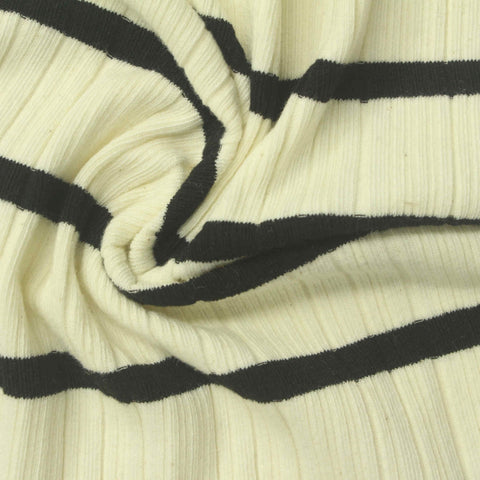 Dark Grey Horizontal-Stripe Rib Knit, Cotton-Poly