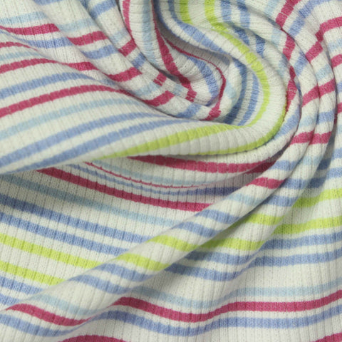 Pink Horizontal-Stripe Rib Knit, Cotton-Poly, 250 gsm